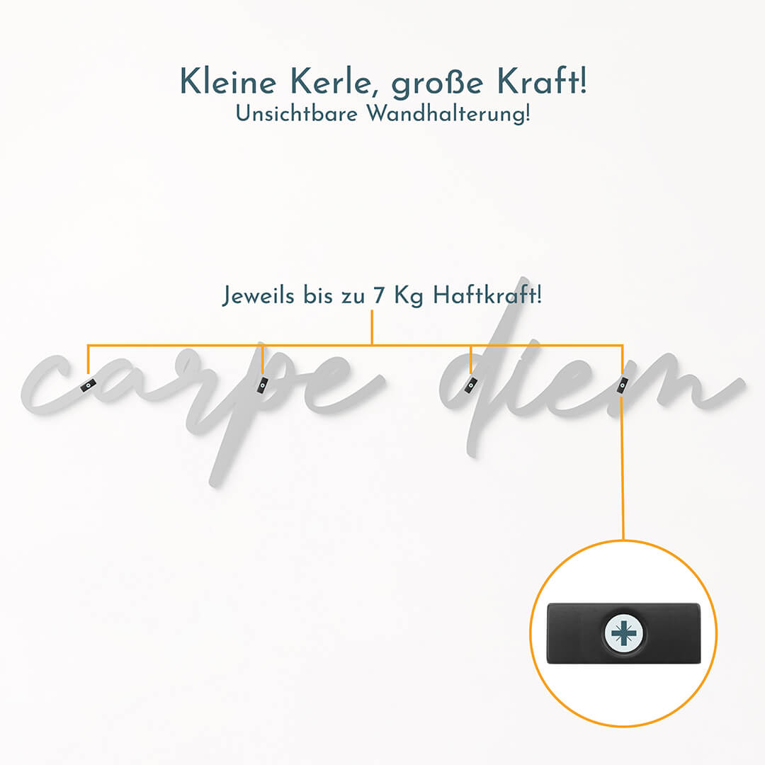 Meine Wanddeko Wanddekoration Montagebeispiel Mesi Carpe Diem mit der unsichtbaren Wandhalterung