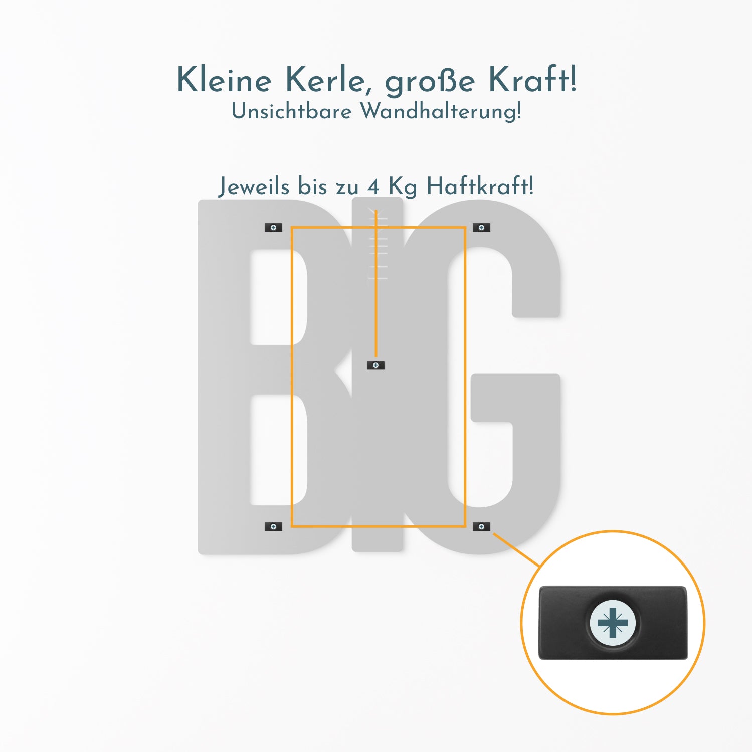 Mesi Think Big Montagebeispiel mit Detailaufnahme der Magnete